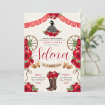 Red Charro Quinceanera Papel Picado Western Rosa