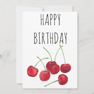 Convite Red Cherries Fruta Watercolor Sweet Happy Birthday