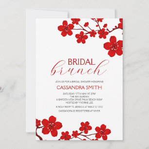 Convite Red Cherry Blossom Floral Bridal Brunch