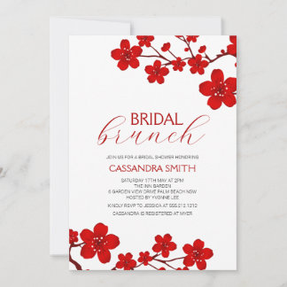 Convite Red Cherry Blossom Floral Bridal Brunch