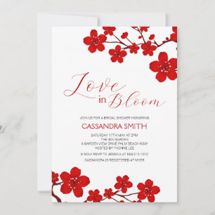 Convite Red Cherry Blossom Love In BloChá de panela