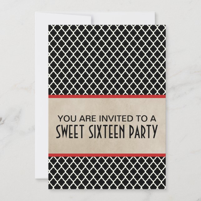 Convite Red Chic Quatrefoil Sweet 16 Invite (Frente)