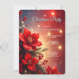 Convite Red Christmas Floral Holiday Party Invitation