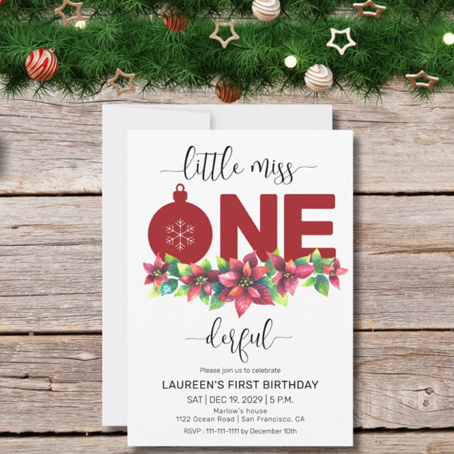Convite Red Christmas Little MIss 1st Birthday Invitation (Criador carregado)
