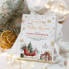 Convite Red Christmas Sleigh | Feliz Pequeno Chá de fralda