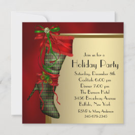 Convite Red Christmas Stocks Red Dourado Festa de Natal