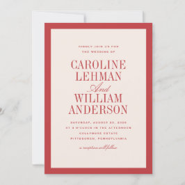 Convite Red Classic Elegant Wedding 