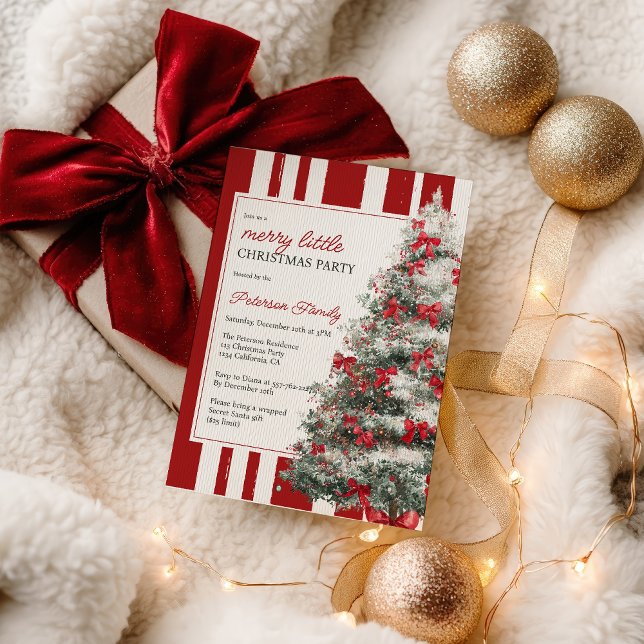 Convite Red Coquette Bow Merry Little Christmas Tree Party (Red Coquette Bow Merry Little Christmas Tree Party Invitation)