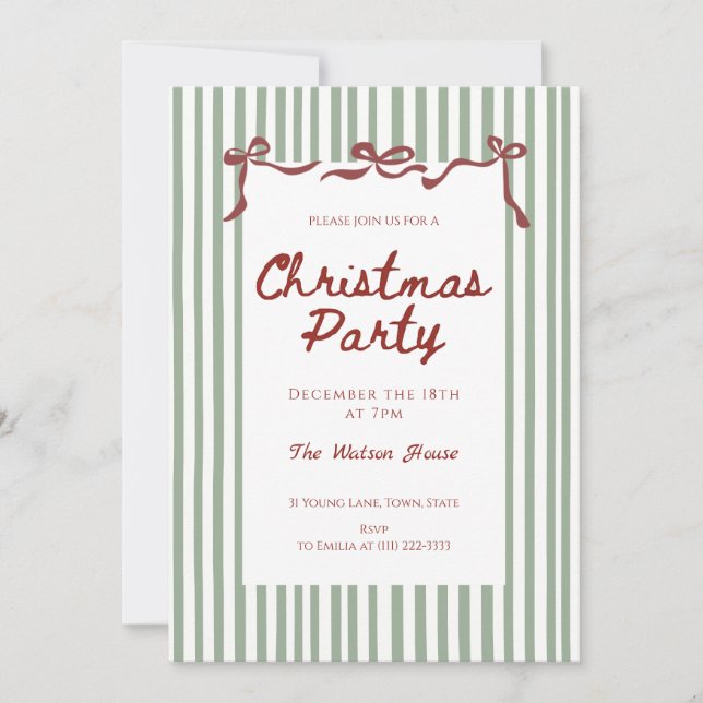 Convite Red coquette Whimsical Hand Drawn Christmas Party (Frente)