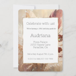 Convite Red Cream Boho Feather Floral 16º Aniversário