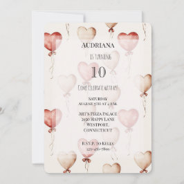 Convite Red Cream Hearts Balões Aniversário