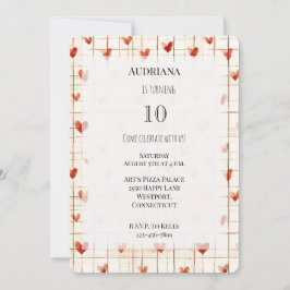 Convite Red Cream Hearts Lines Aniversário