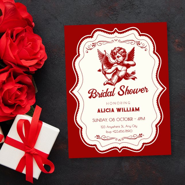 Convite Red cupid angel bridal shower (Criador carregado)