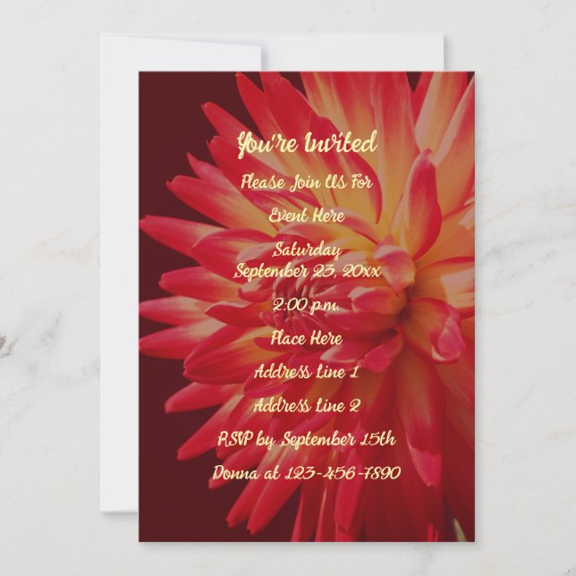 Convite Red Dahlia Floral Elegant Party (Frente)