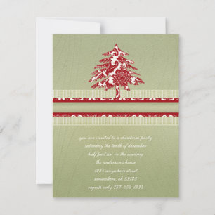 Convite Red Damask Christmas Wood Tree Convide