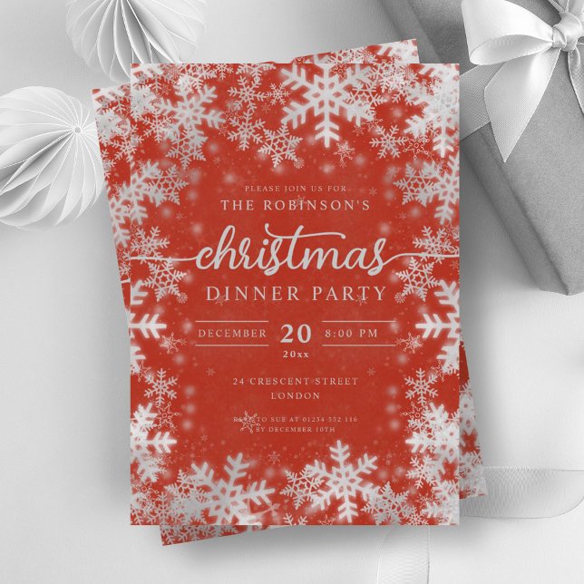 Convite Red de Natal da Terra Maravilha Moderna Silver Win (Modern Silver Winter Wonderland Christmas Red Invitation)
