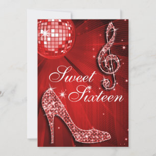 Convite Red Disco Ball and Sparkle Heels Sweet 16