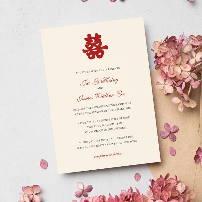 Convite RED Double Happy Chinese calliografia asian (Criador carregado)