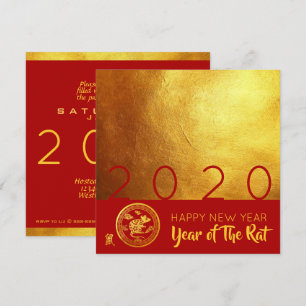 Convite Red Dourado Chinês - Cortado de papel 2020 Partid