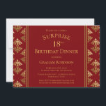 Convite Red Dourado Damask Surprise 18º Janto de aniversár<br><div class="desc">Um elegante convite de festas vermelho e de ouro fez uma surpresa no dia 18 anos.</div>