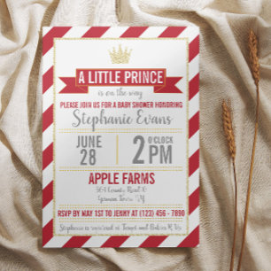 Convite Red Dourado Glitter Prince Chá de fraldas Invite