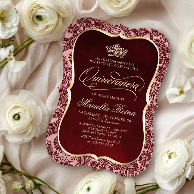 Convite Red Dourado Quinceañera (Criador carregado)