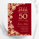 Convite Red Dourado Rosas Surpresa 50º aniversário<br><div class="desc">Surpresa floral de ouro vermelho 50º convite de aniversário. Design elegante com rosas, folha de ouro falsa e letra de script de tipografia. A Trendy convida o cartão perfeito para uma festa de na moda. Pode ser personalizado para qualquer idade. Impressos convites Zazzle ou modelo de impressão digital instantânea para...</div>