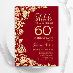 Convite Red Dourado Rosas Surpresa 60º aniversário