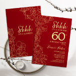 Convite Red Dourado Surpresa 60º Aniversário<br><div class="desc">Red Dourado Surpresa 60º Convite de Aniversário. A design feminina moderna minimalista apresenta sotaques botânicos e letra de script de tipografia. Simples cartão de convite floral perfeito para uma festa surpresa na moda.</div>