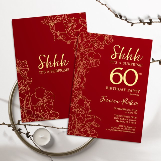 Convite Red Dourado Surpresa 60º Aniversário (Criador carregado)
