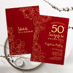Convite Red Dourado Surprise 50th Festa de aniversário<br><div class="desc">Red Dourado Surpresa Floral 50º Convite de aniversário. Design minimalista moderno com sotaques botânicos e letra de escrita tipográfica. Simples cartão de convite floral perfeito para uma festa surpresa na moda. Pode ser personalizado para qualquer idade.</div>