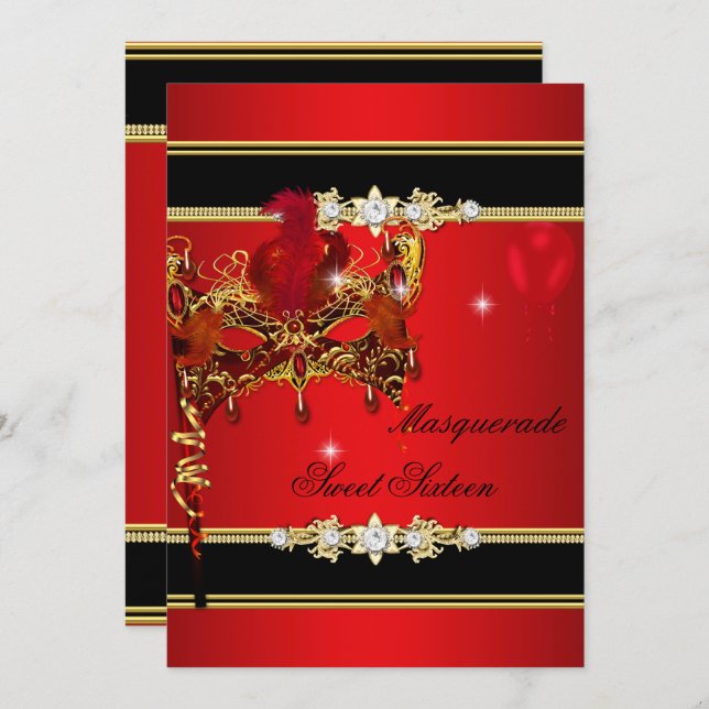 Convite Red Dourado Sweet Sessenta Doce 16 Mascarada 2 (Frente/Verso)