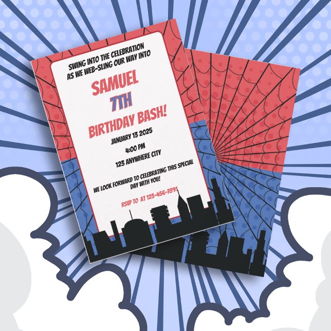 Convite Red e Blue Birday, super herói aranha (Criador carregado)