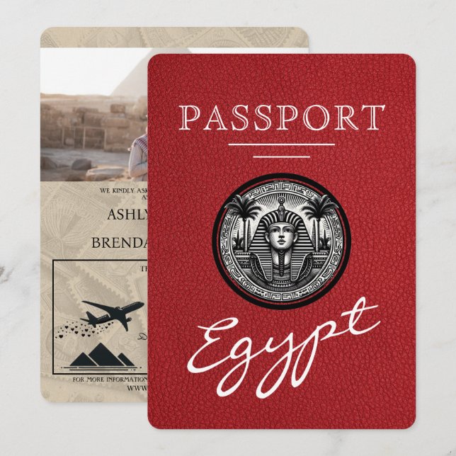 Convite Red Egypt Passport Wedding Invitation (Frente/Verso)