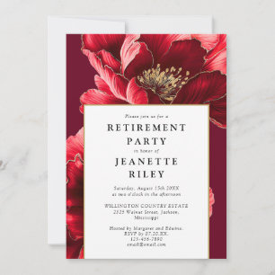 Convite Red Elegant Chic Floral Retirement Party