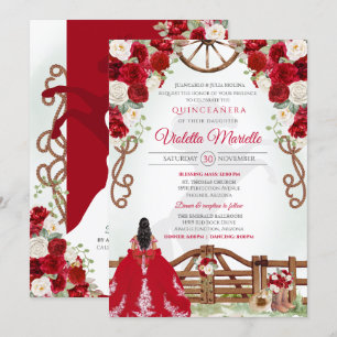 Convite Red Elegant Rustic Western Charro Quinceanera