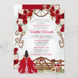 Convite Red Elegant Rustic Western Charro Quinceanera