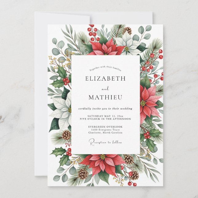 Convite Red Emerald Green Lush Winter Wedding (Frente)