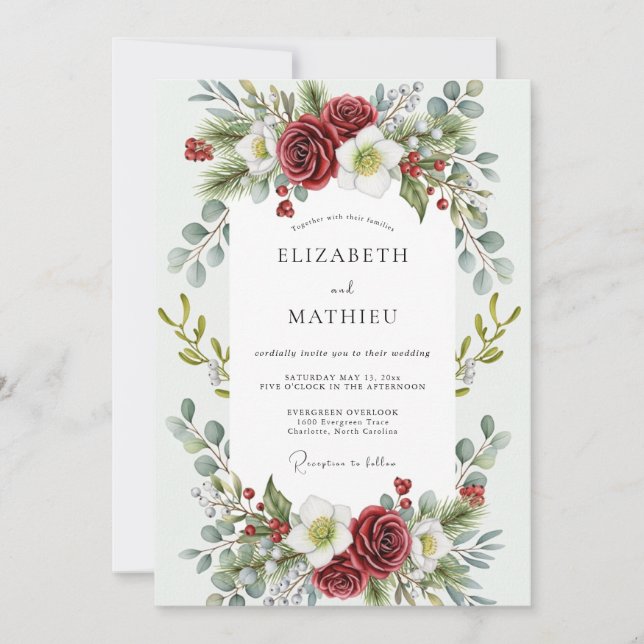 Convite Red Enchanting Winter Wedding (Frente)