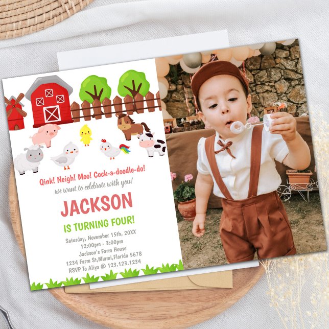 Convite Red Farm Birthday Invitations with photo (Red Farm Birthday Invitations with photo)