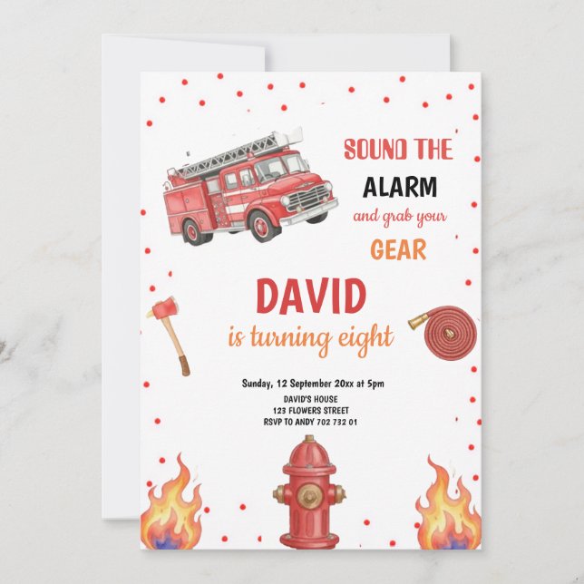 CONVITE RED FIREFIGHTER BIRTHDAY PARTY INVITATION (Frente)