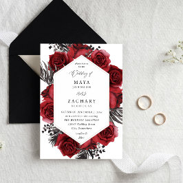 Convite Red Floral & Black Wedding