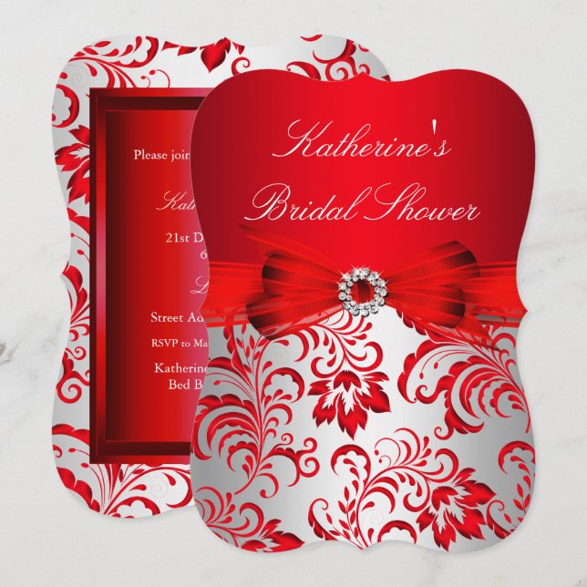Convite Red Floral e Chá de panela Silver (Frente/Verso)