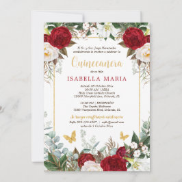 Convite Red Floral Photo Quinceanera Invite em Espanhol