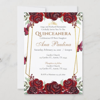Convite Red Floral Quinceañera