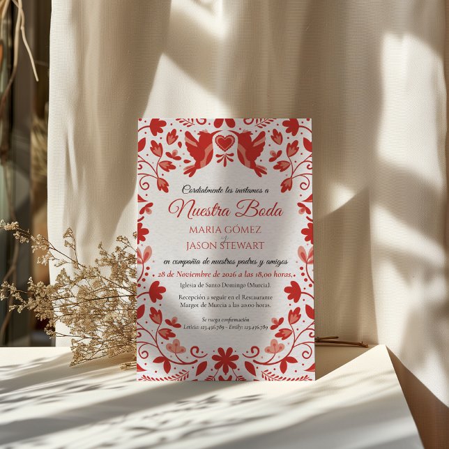 Convite Red Floral Romantic Aesthetic Spanish Wedding (Red Floral Romantic Aesthetic Spanish Wedding Invitation)