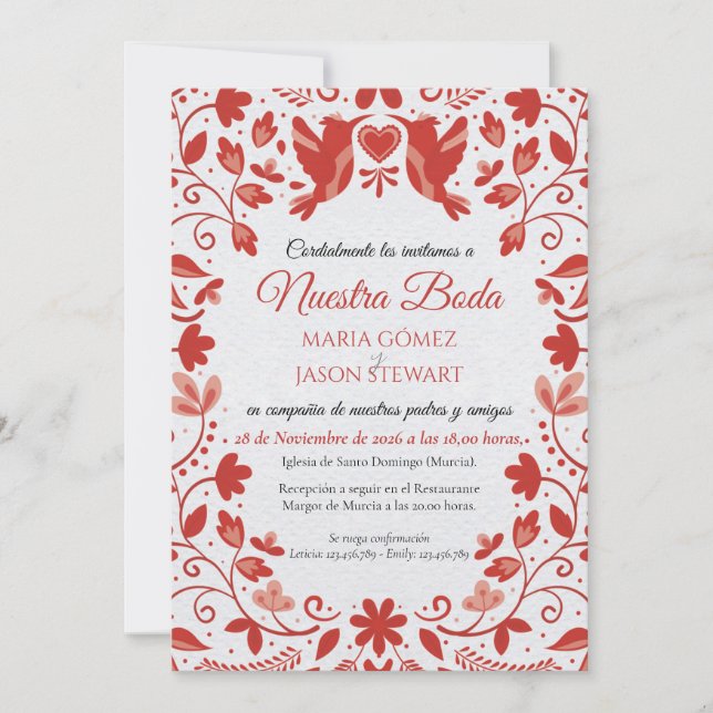 Convite Red Floral Romantic Aesthetic Spanish Wedding (Frente)
