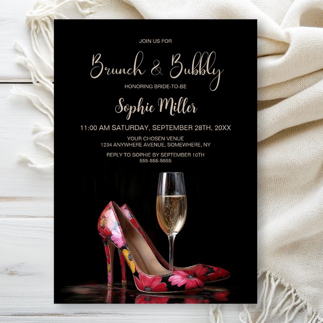 Convite Red Floral Stiletto Shoes Brunch and Bubbly (Criador carregado)