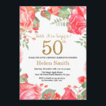 Convite Red Floral Surprise 50th Birthday Dourado Glitter<br><div class="desc">Red Floral Surpresa 50º Aniversário Convite para Mulheres. Flor Botânica De Aquarela Dourada Glitter. Flores Florais De Pêonias Rosa. Aniversário Adulto. Para mais personalização,  clique no botão "Personalizar" e use nossa ferramenta de design para modificar este modelo.</div>