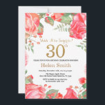 Convite Red Floral Surprise aniversário de 30 anos Dourada<br><div class="desc">Red Floral Surprise aniversário de 30 anos Convite para Mulheres. Flor Botânica De Aquarela Dourada Glitter. Flores Florais De Pêonias Rosa. Aniversário Adulto. Para mais personalização,  clique no botão "Personalizar" e use nossa ferramenta de design para modificar este modelo.</div>